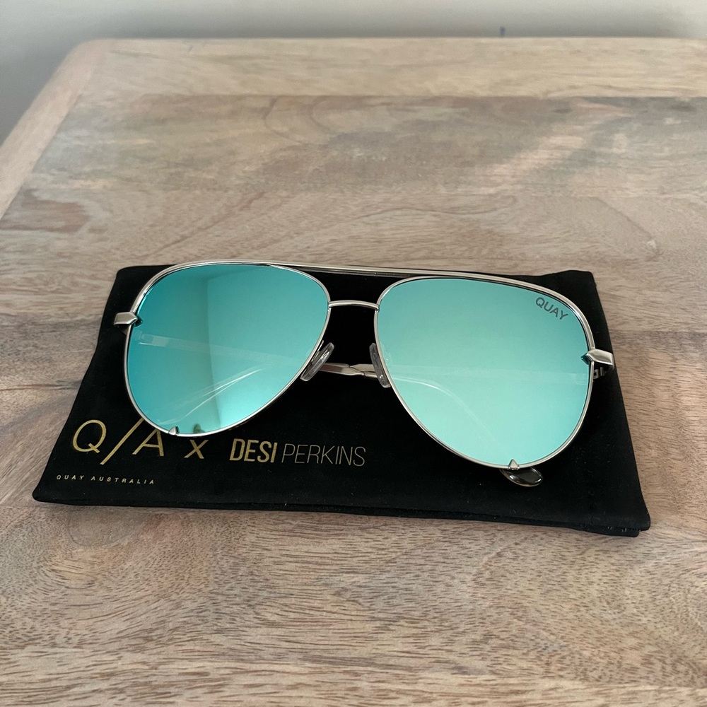 Quay Australia x Desi Perkins High Key Blue Mirror Aviator Sunglasses